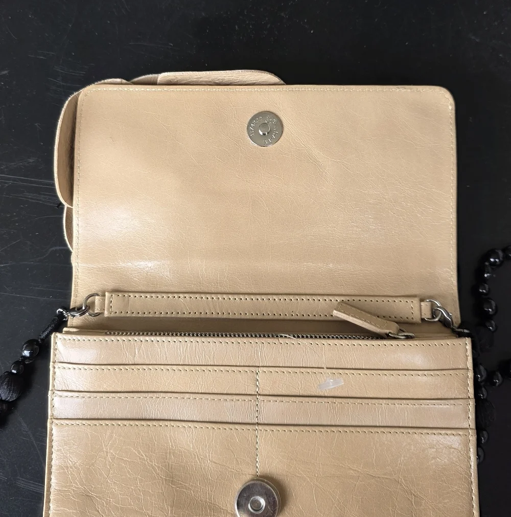 Anne Fontaine Crossbody Tan Leather Floral Small Crossbody Chain Strap